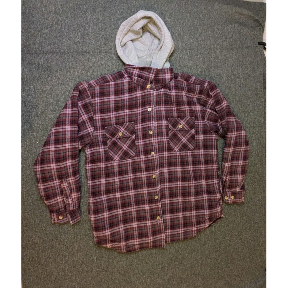 Vintage MOOSE CREEK Quilt lined Flannel Hoodie Jacket Mens‎ Large Plaid Shacket
